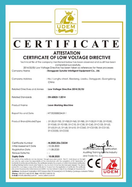 Trung Quốc Dongguan Synutar Intelligent Equipment Co., Ltd. Chứng chỉ
