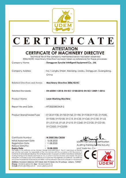 Trung Quốc Dongguan Synutar Intelligent Equipment Co., Ltd. Chứng chỉ