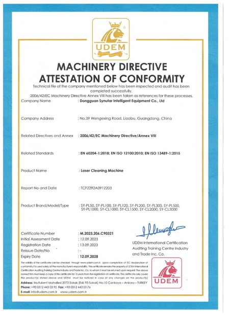 Trung Quốc Dongguan Synutar Intelligent Equipment Co., Ltd. Chứng chỉ